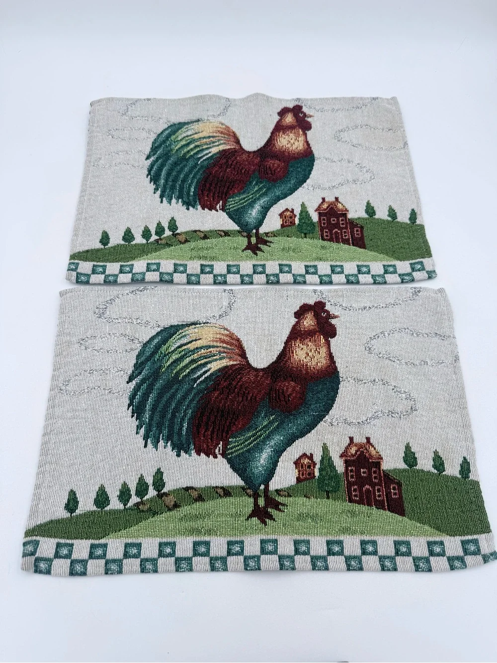 Tapestry Rooster Placemats Woven Chicken French Country Farm Cottage Lot Of 2